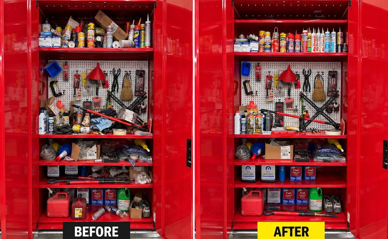 Before and after storage organization