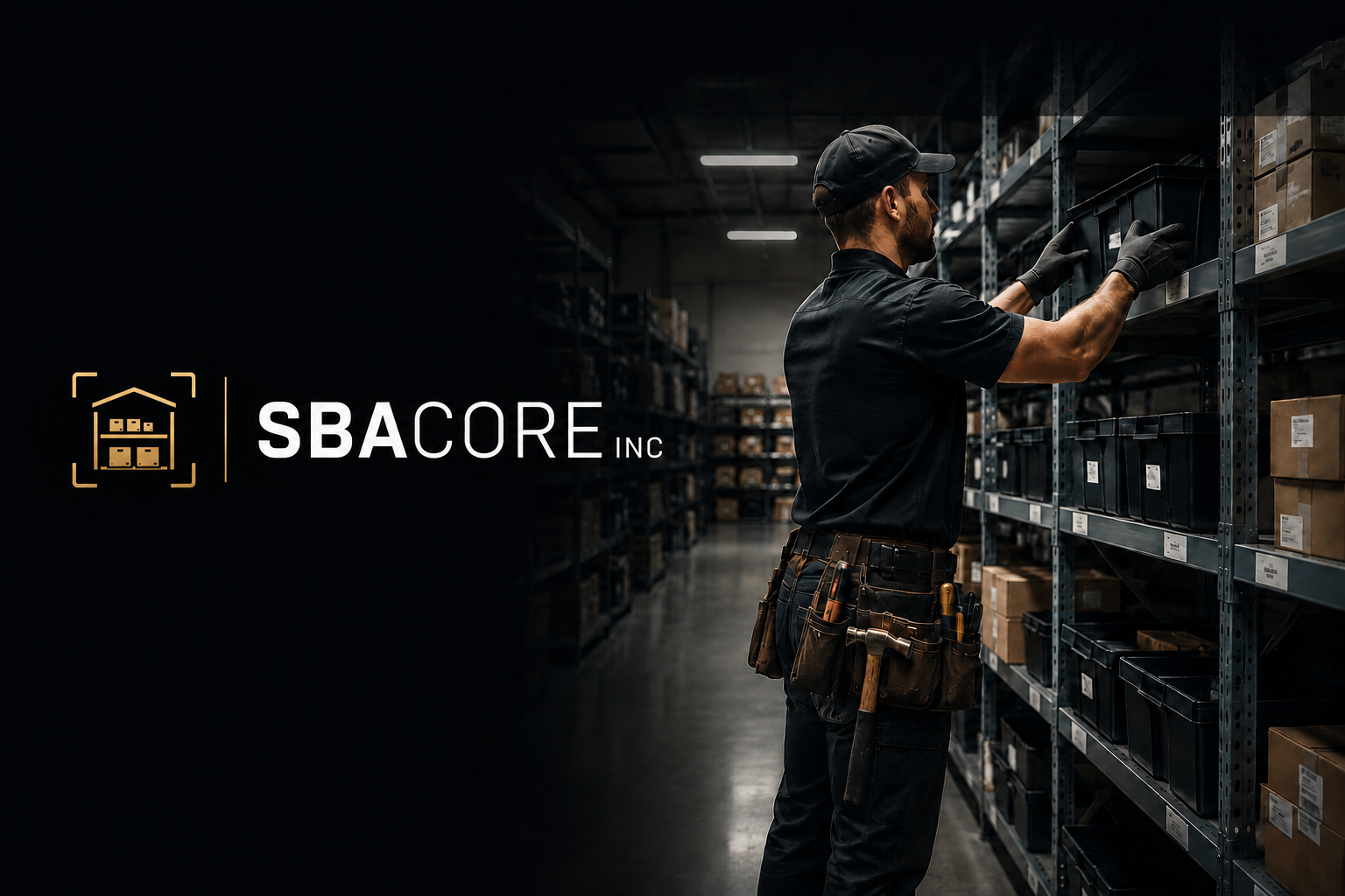 SBA CORE worker organizing warehouse shelves